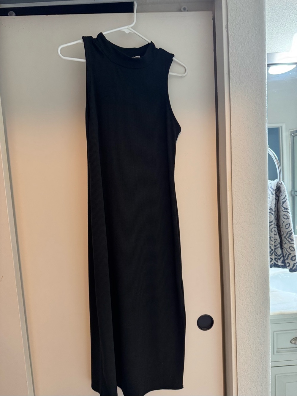 miami Sleeveless Black Midi Dress - Ribbed High Neck